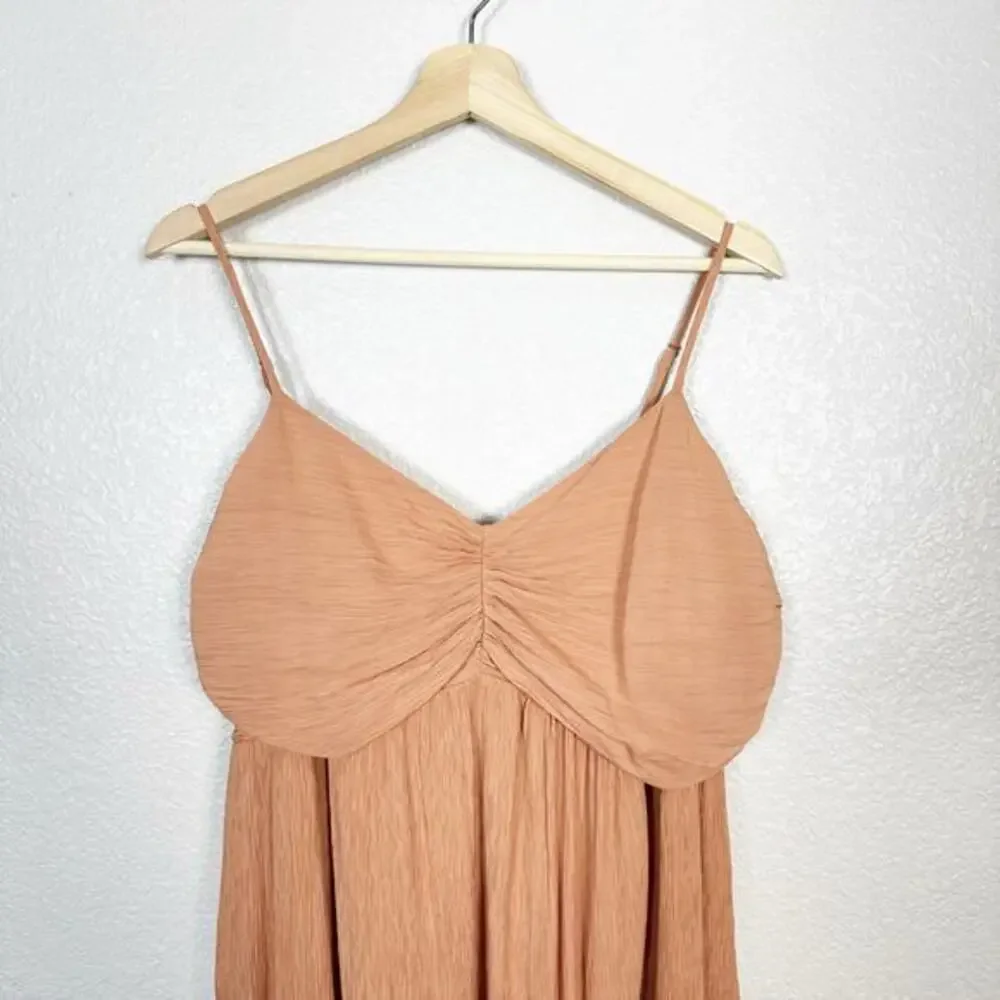 Abercrombie &‎ Fitch Womens Size XLP Ruched Crinkle Babydoll Maxi Dress Salmon